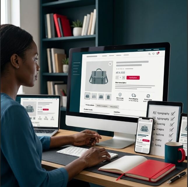 Site web testé simultanément sur ordinateur, tablette et smartphone.