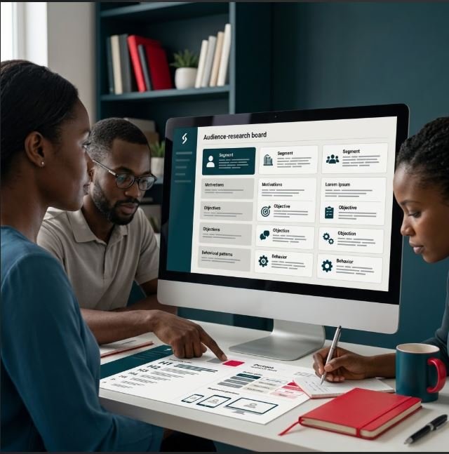 Équipe marketing analysant différents profils de clients et leurs besoins.