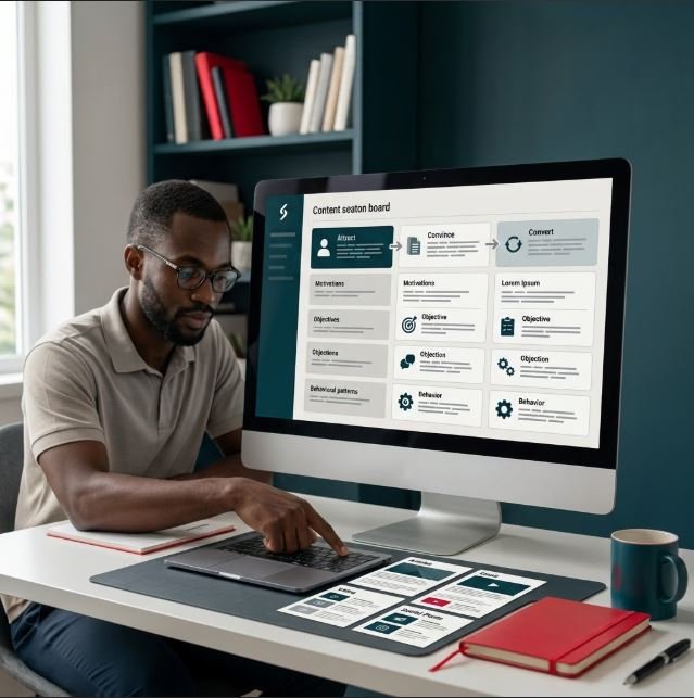 Ordinateur affichant une séquence d’emails marketing structurée.