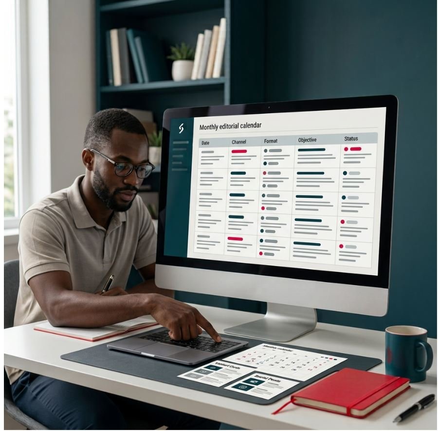 Calendrier éditorial mensuel organisé pour une stratégie de contenu.
